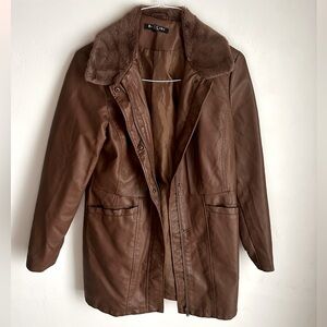 Brown Leather Jacket with Fur Collar